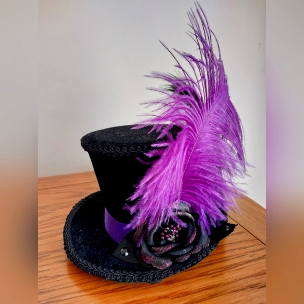 Art of Adornment black & purple victorian goth mini top hat